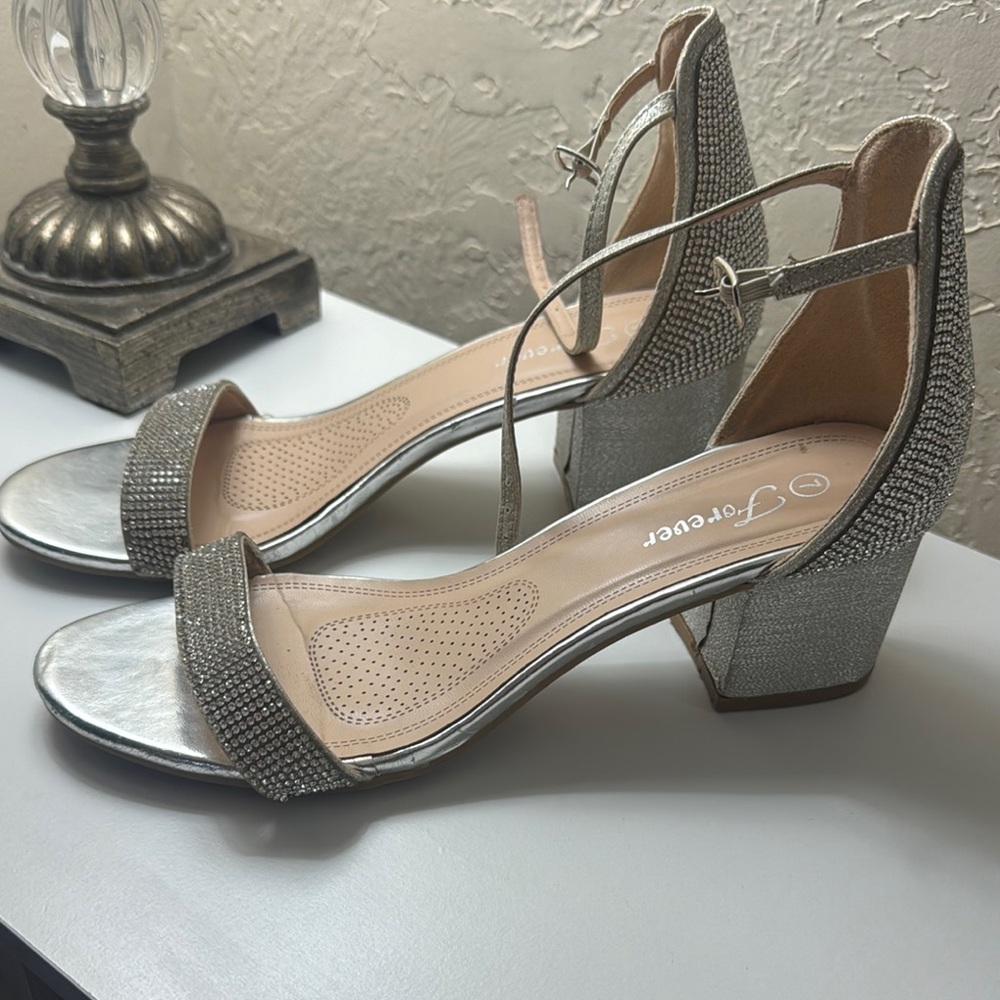 Forever 21 Silver Strappy Block Heel Sandals